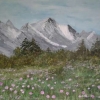Mountains and Primulas (acrylic) 2017 by Annabel Young
