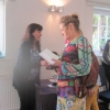 Kathy presenting Sheila with the Stoodley Cup for the most points in Show and the Brownie Cup for most classes entered