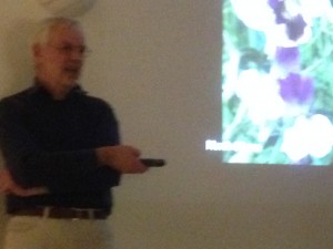 Roger Parsons giving his talk on sweet peas